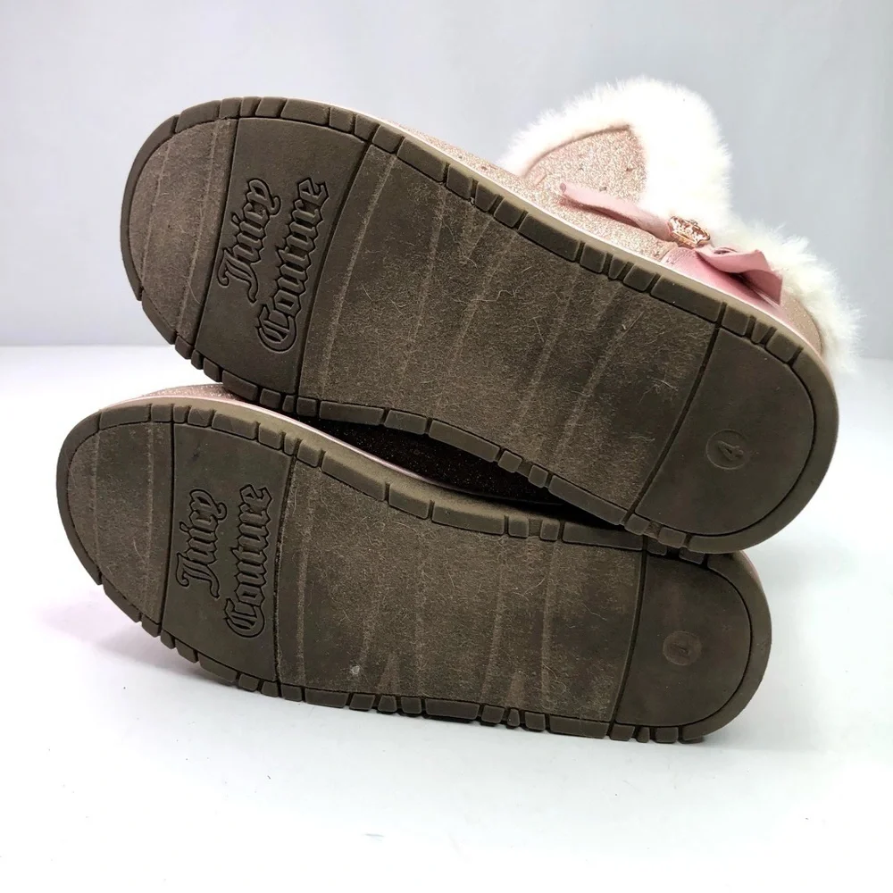 Juicy Couture Windsor faux fur lined boots gold pink glitter sparkle size 4